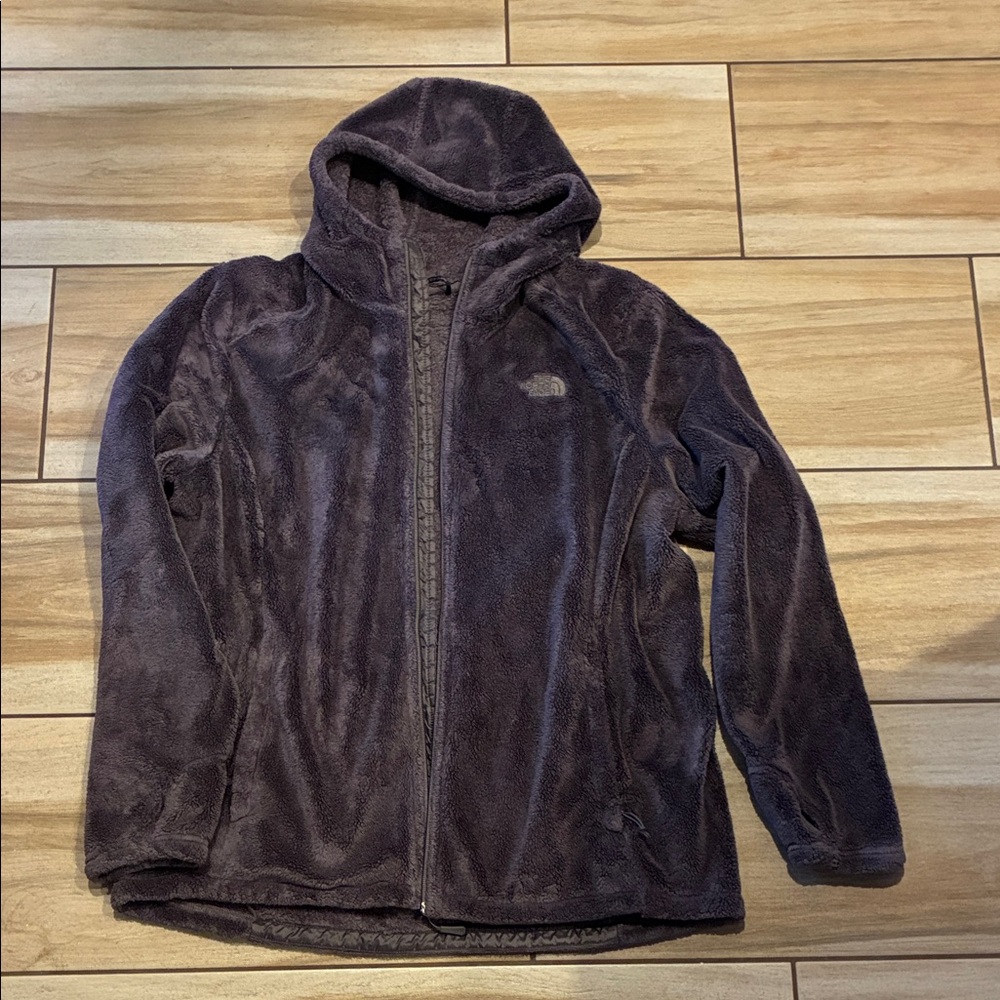 The North face dark, gray, fluffy, fleece jacket med